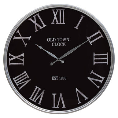 60cm Dia Black and Silver Wall Clock