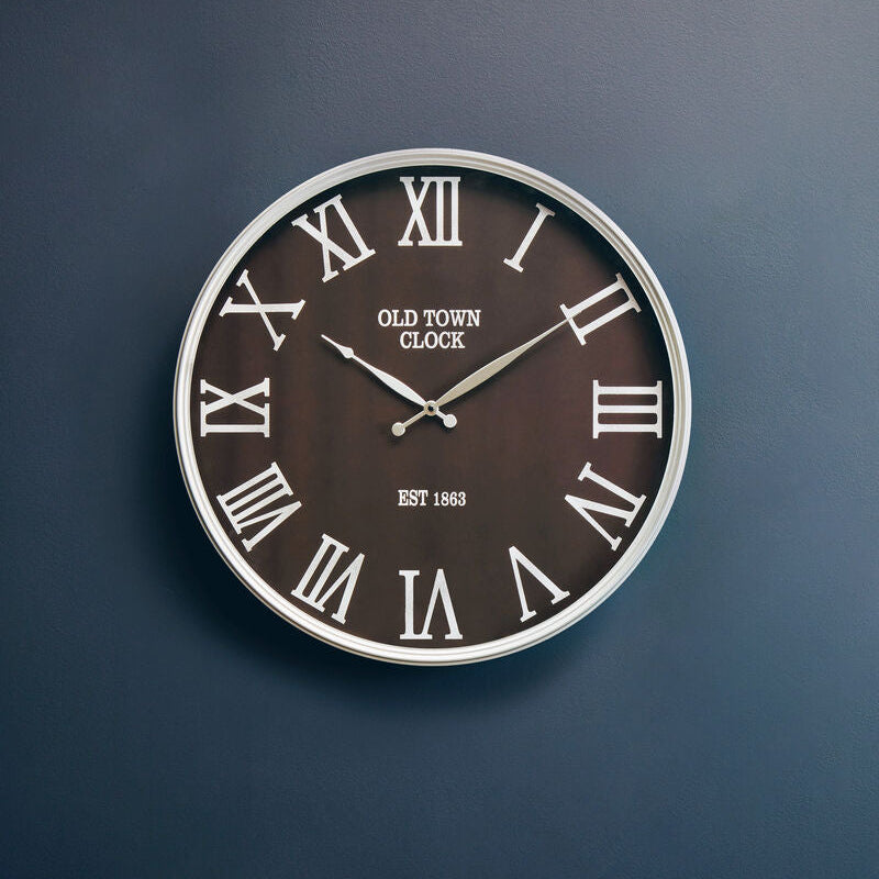 60cm Dia Black and Silver Wall Clock