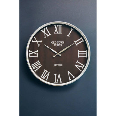 60cm Dia Black and Silver Wall Clock