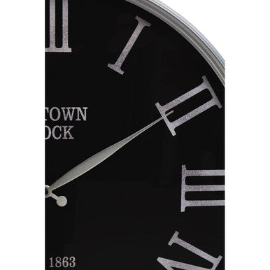 60cm Dia Black and Silver Wall Clock