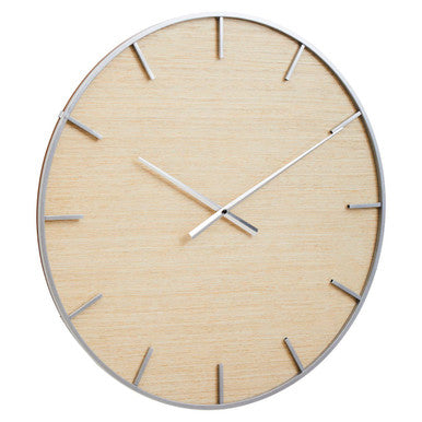 60cm Dia Silver and Natural Wall Clock