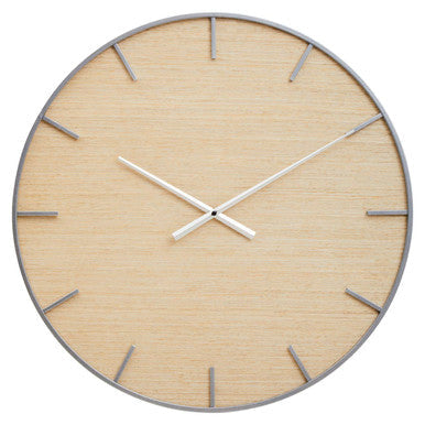 60cm Dia Silver and Natural Wall Clock