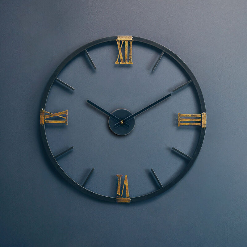 70cm Dia Round Black Metal Wall Clock