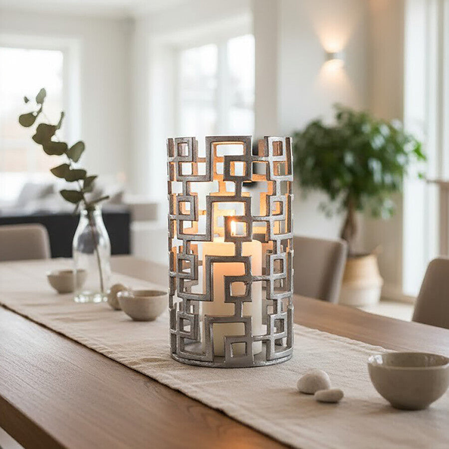 Large Candle Holder in Silver Finish