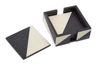 Set of 4 Black and White Ceramic Coasters with Holder