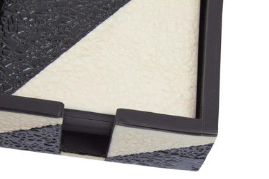 Set of 4 Black and White Ceramic Coasters with Holder