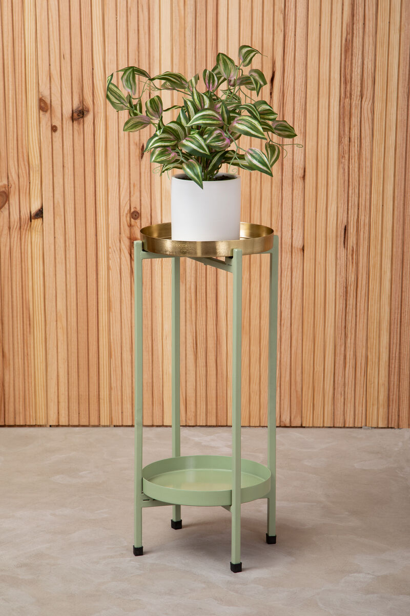 Green and Gold Two Tiered Plant Stand