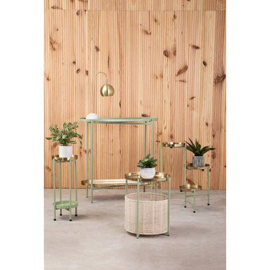 Green and Gold Two Tiered Plant Stand