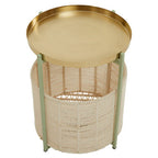 Green and Gold Finish Tray Side Table with Storage Basket