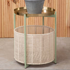 Green and Gold Finish Tray Side Table with Storage Basket