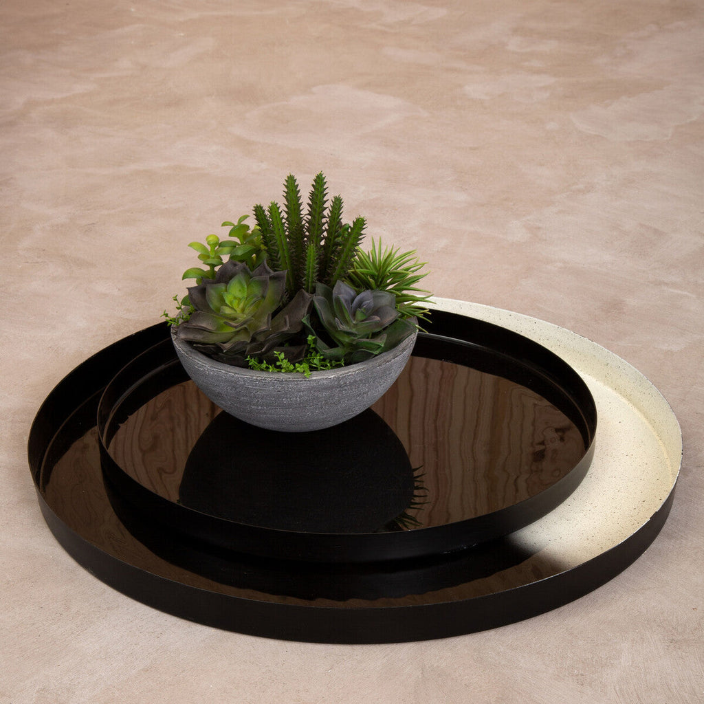Set of Two Black and White Ombre Trays