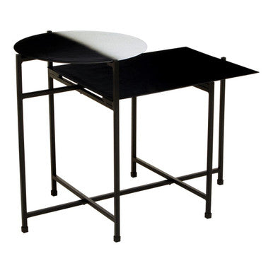 Black and White Ombre Metal Two-Tier Side Table with Circular Top and Rectangular Shelf