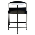 Black and White Ombre Metal Two-Tier Side Table with Circular Top and Rectangular Shelf