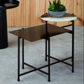 Black and White Ombre Metal Two-Tier Side Table with Circular Top and Rectangular Shelf