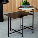 Black and White Ombre Metal Two-Tier Side Table with Circular Top and Rectangular Shelf