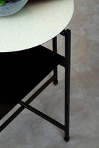 Black and White Ombre Metal Two-Tier Side Table with Circular Top and Rectangular Shelf