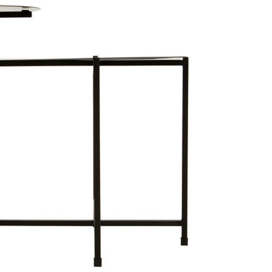 Black and White Ombre Metal Two-Tier Side Table with Circular Top and Rectangular Shelf
