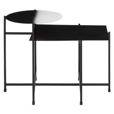 Black and White Ombre Metal Two-Tier Side Table with Circular Top and Rectangular Shelf