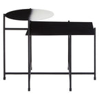 Black and White Ombre Metal Two-Tier Side Table with Circular Top and Rectangular Shelf