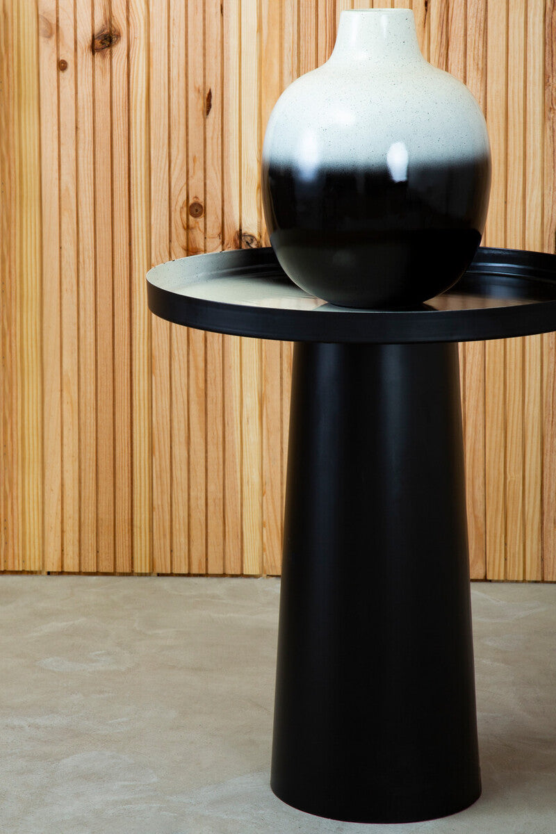 Black and White Ombre Finish Round Side Table