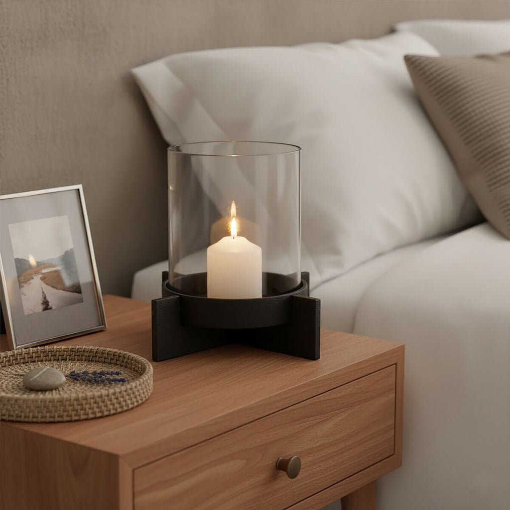 Large Matt Black Finish Candle Holder