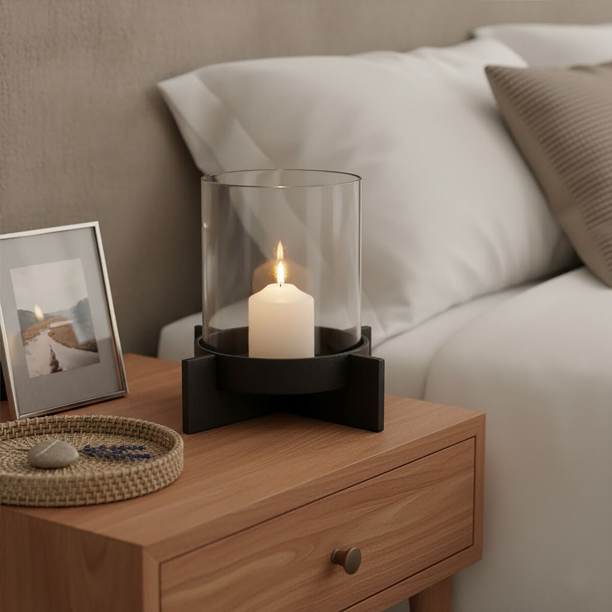 Large Matt Black Finish Candle Holder
