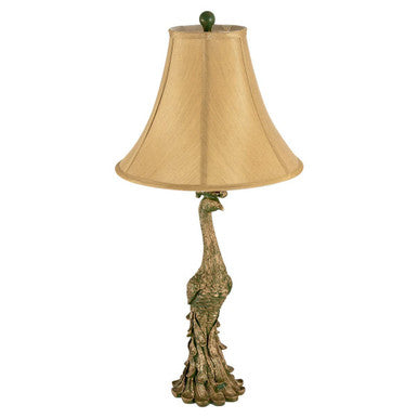 Bronze Peacock Base Table Lamp with Beige Shade