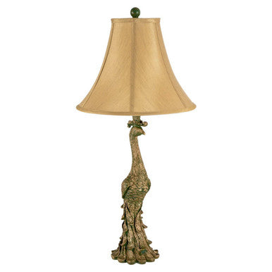Bronze Peacock Base Table Lamp with Beige Shade