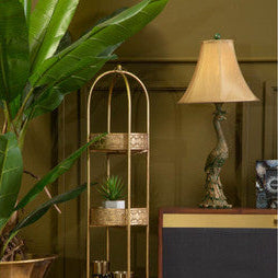 Bronze Peacock Base Table Lamp with Beige Shade