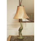 Bronze Peacock Base Table Lamp with Beige Shade