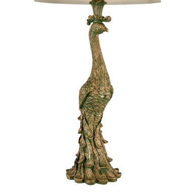 Bronze Peacock Base Table Lamp with Beige Shade