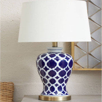 White Table Lamp with Metallic Details