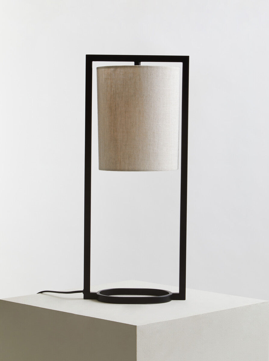 Black Metal Table Lamp with Grey Shade