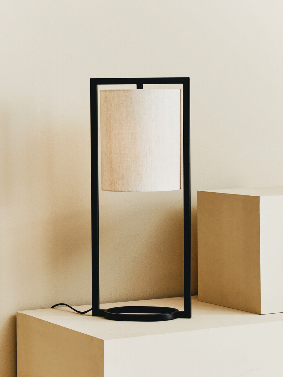 Black Metal Table Lamp with Grey Shade