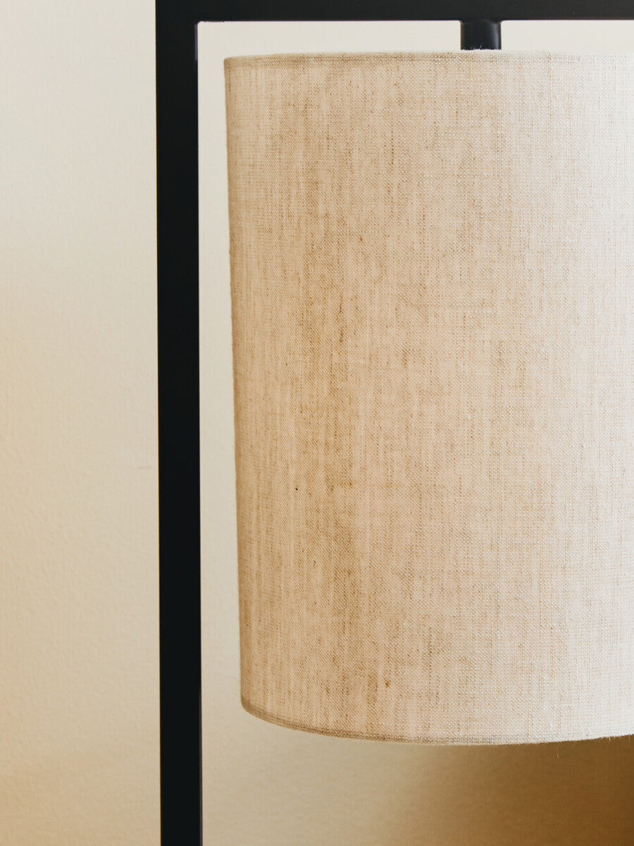 Black Metal Table Lamp with Grey Shade