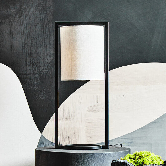Black Metal Table Lamp with Grey Shade