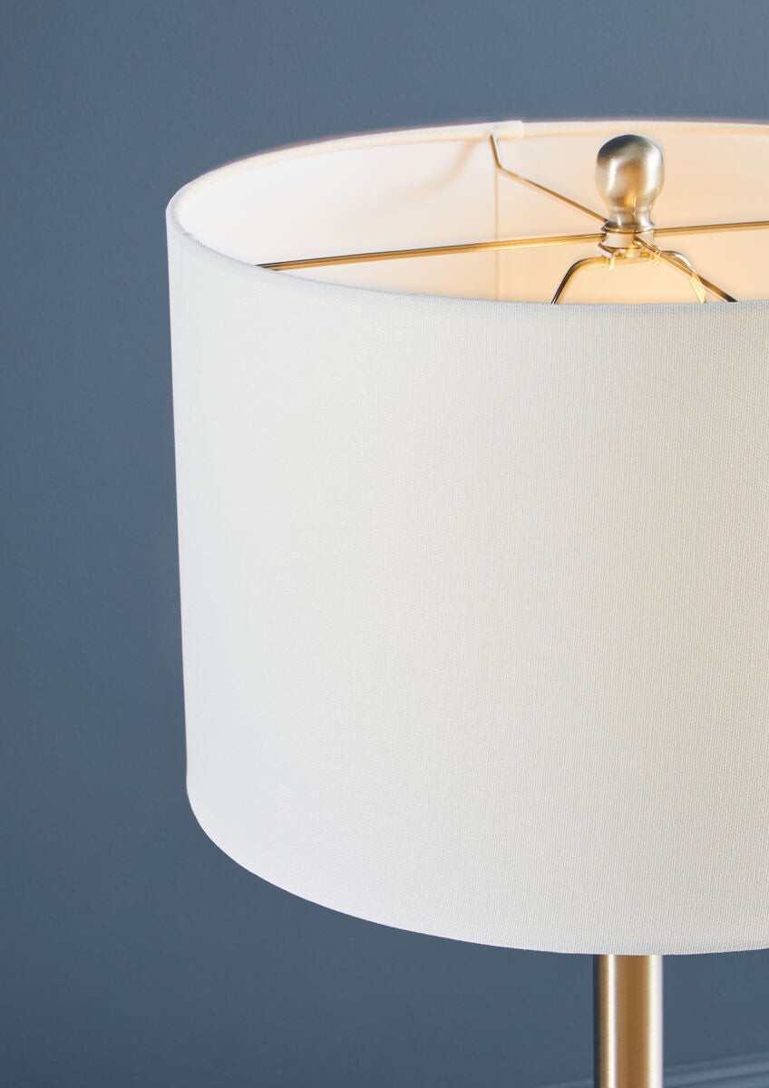 Polished Silver Table Lamp with Cream Drum Shade