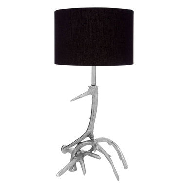 Silver Metal Table Lamp with Black Fabric Shade