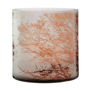 Etched Branch Medium Glass Hurricane Candle Holder