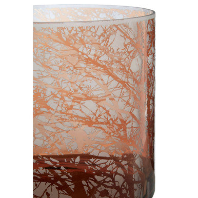 Etched Branch Medium Glass Hurricane Candle Holder