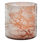 Brown Etched Branch Glass Hurricane Candle Holder