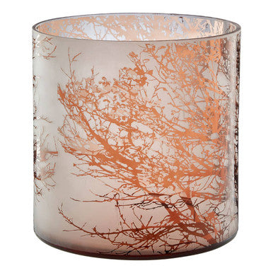 Brown Etched Branch Glass Hurricane Candle Holder