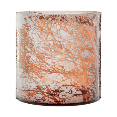 Brown Etched Branch Glass Hurricane Candle Holder