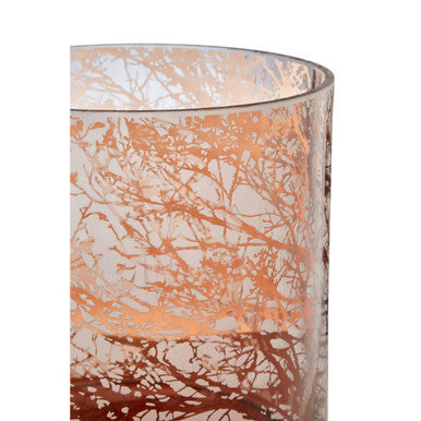 Brown Etched Branch Glass Hurricane Candle Holder