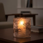 Brown Etched Branch Glass Hurricane Candle Holder