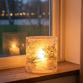 Brown Etched Branch Glass Hurricane Candle Holder