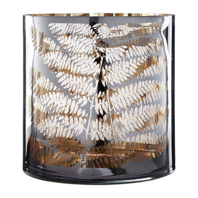 Etched Fern Glass Hurricane Candle Holder