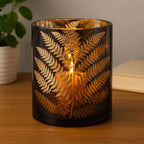 Etched Fern Glass Hurricane Candle Holder