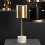 Brushed Brass Table Lamp with White Marble Base