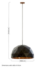 Large Black and Copper Dome Pendant Light